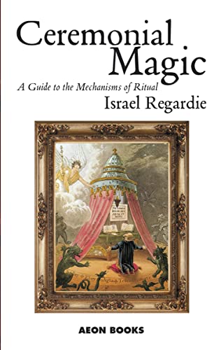 Book cover: “Ceremonial Magic” with ornate gold frame and painting of a ritual.