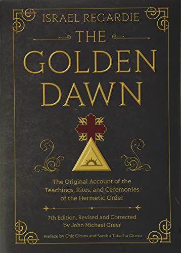 Book cover for "The Golden Dawn" by Israel Regardie, with gold emblem.