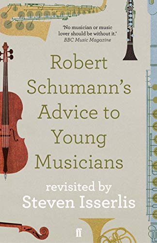 Book cover titled Robert Schumann's Advice to Young Musicians with illustrations of musical instruments.
