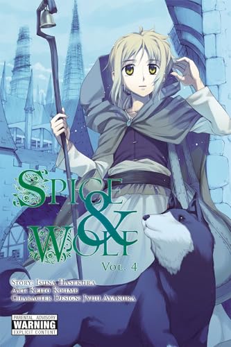 Spice and Wolf volume 4 cover: a girl and a wolf in a town.