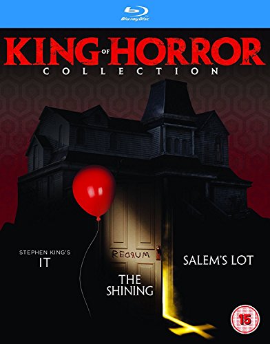 It" Blu-ray cover featuring a haunted house, red balloon, and film titles.