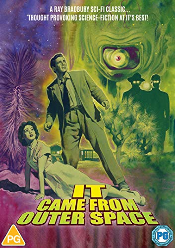 DVD cover with man and woman, alien eye, and three silhouetted figures.