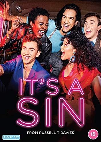 DVD cover for "It's A Sin" featuring five smiling young adults in a car.