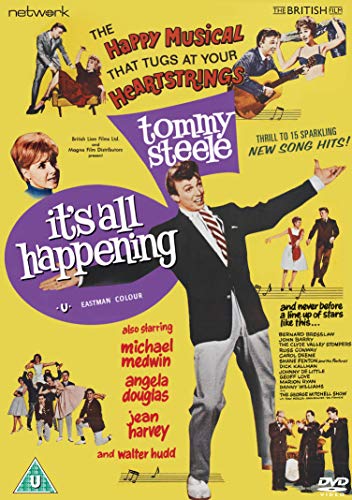 "Yellow DVD cover featuring Tommy Steele in a suit, surrounded by musical scenes."