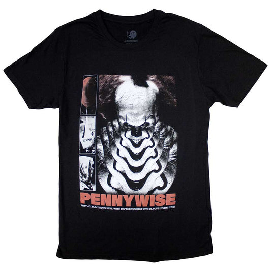 Medium unisex t-shirt featuring Pennywise the clown from IT, with text.