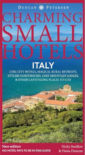 Book cover: "Italy Charming Small Hotels" with coastal town image.