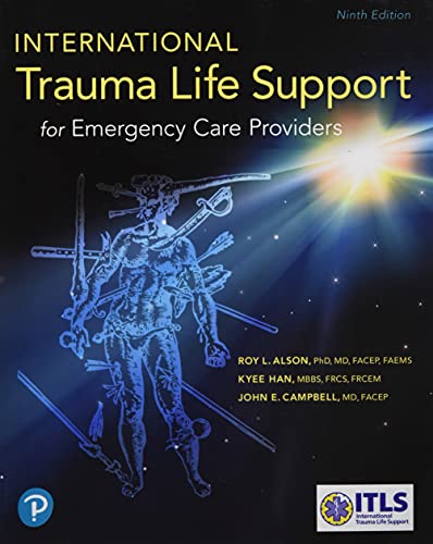 Textbook cover titled International Trauma Life Support featuring a blue illustration of a person.