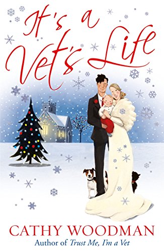 Book cover: couple in wedding attire with baby and dogs in snowy landscape.