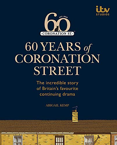 Book cover for "60 Years of Coronation Street" with chimney illustration.