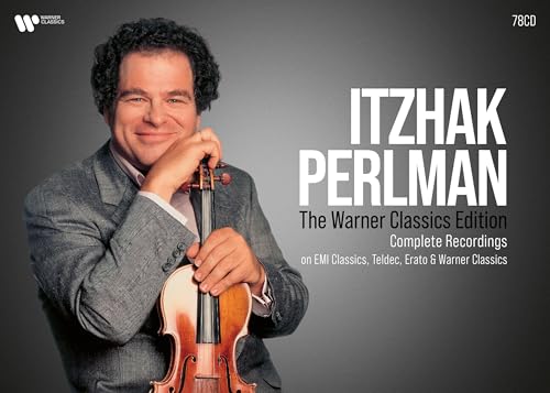 Itzhak Perlman holding a violin, album cover for a 78CD collection.