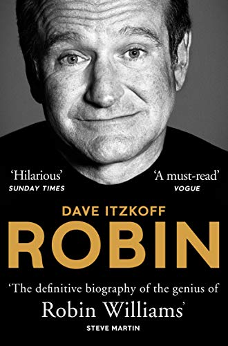 Black and white portrait of Robin Williams on book cover, “Robin.”