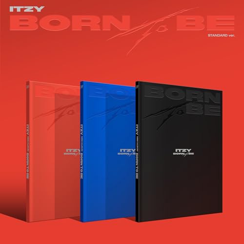 ITZY “Born To Be” CD album in red, blue, and black cases.