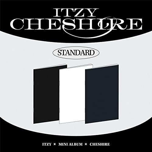 Itzy’s “Cheshire” B version CD album cover with black and white design.