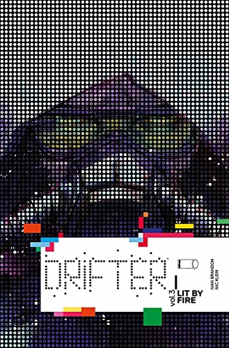 Comic book cover: hooded figure in halftone with glitch effects.