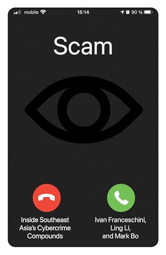 Book cover: large eye illustration over a phone screen, red and green buttons.