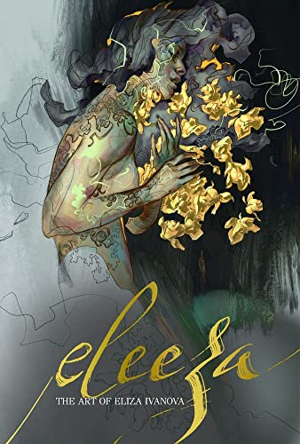 A stylized illustration of a woman surrounded by golden flowers against a dark background.