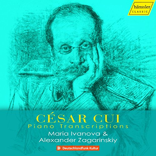 A blue-toned CD cover featuring a sketched portrait of César Cui.