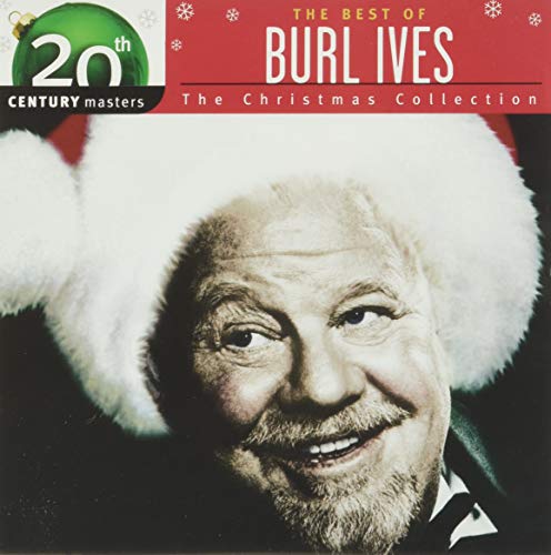 Burl Ives' smiling face wearing a Santa hat on a CD cover.