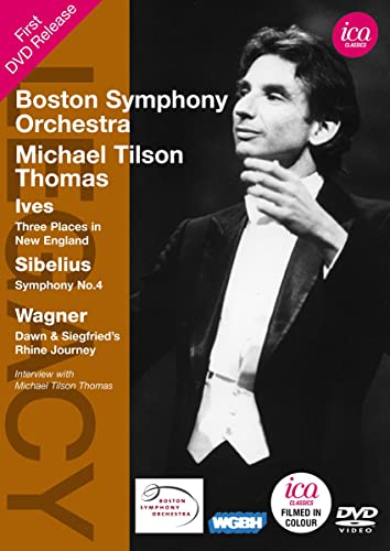 DVD cover featuring conductor Michael Tilson Thomas and composers Ives, Sibelius, Wagner.