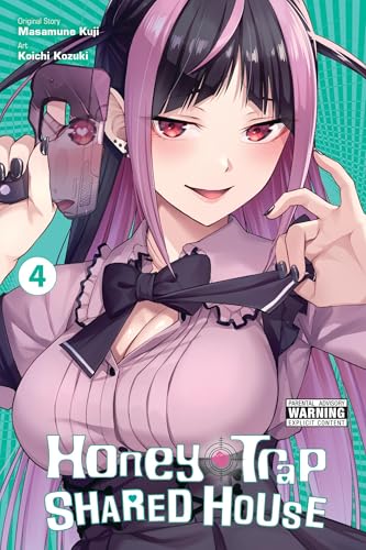Anime-style cover for "Honey Trap Shared House, Vol. 4" featuring a woman with a gun.