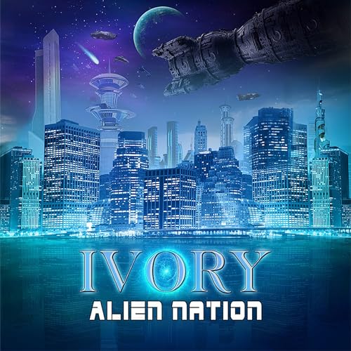 CD cover for “Ivory - Alien Nation” with futuristic city and spacecraft.