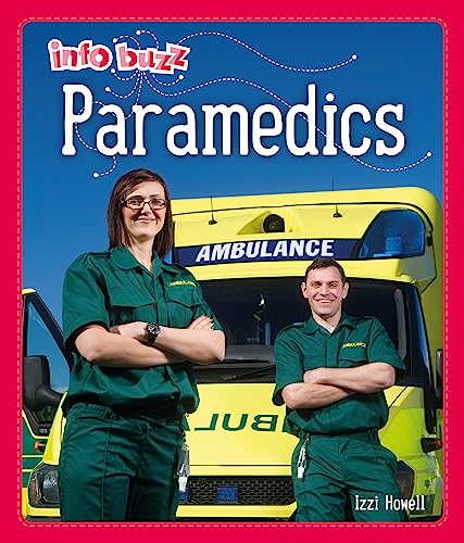 A male and female paramedic in green uniforms standing in front of an ambulance.