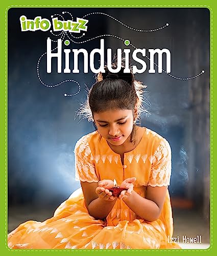 Book cover: "Info Buzz: Hinduism" featuring a girl with a lit diya.