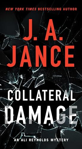 Book cover: "Collateral Damage" by J.A. Jance, with shattered glass imagery.