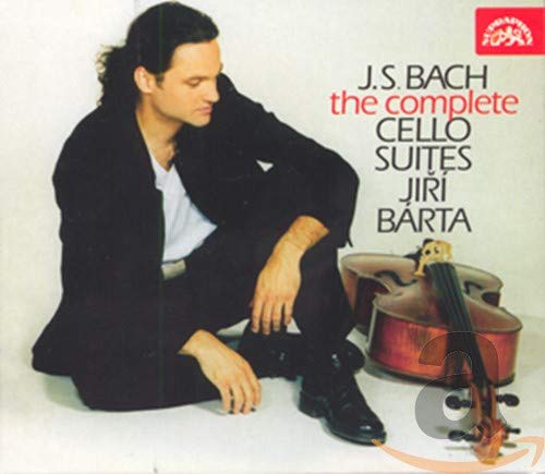 CD cover featuring cellist Jiří Bárta and a cello, Bach’s Suites.