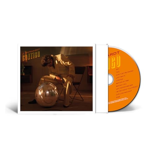 J. Bernardt's "Contigo" CD and disc with a seated man on the cover.