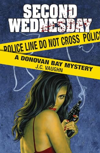 Novel cover: woman with gun, police tape, and shadowy background.