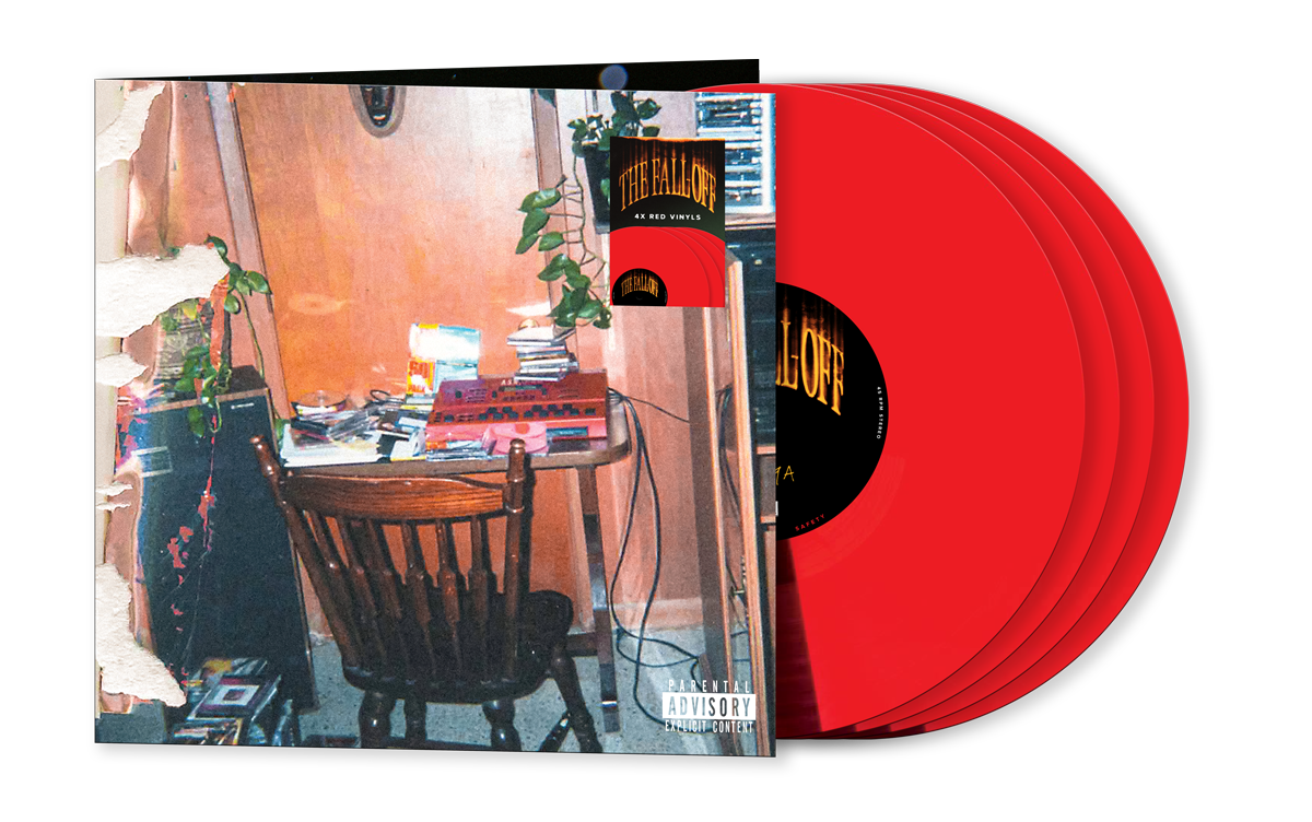 Album cover showing a room interior with three red vinyl records.