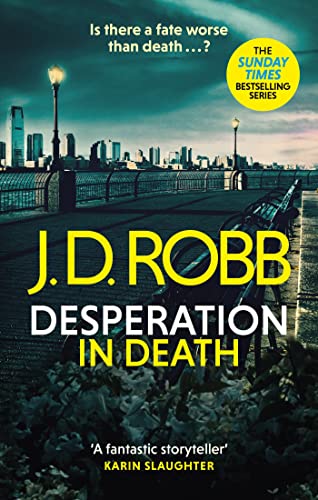 Book cover: "Desperation in Death" by J.D. Robb, city skyline backdrop.
