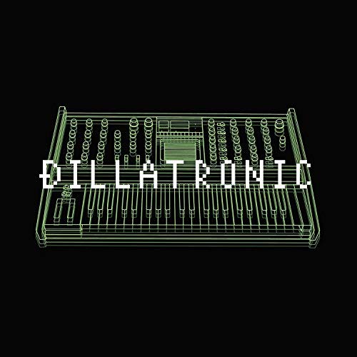 Green wireframe synthesizer illustration on a black background with the text DILLATRONIC.