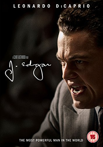 Leonardo DiCaprio as J. Edgar with intense expression on DVD cover.
