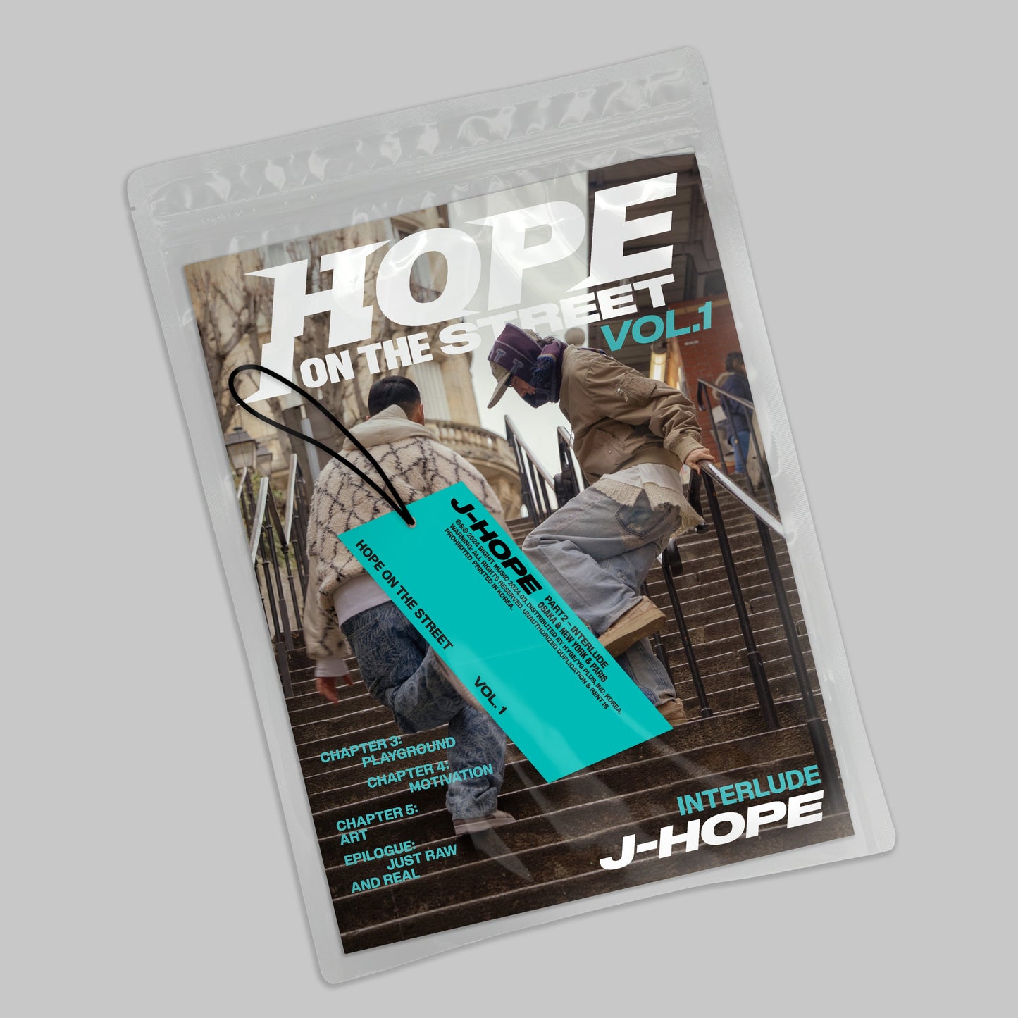 J-hope Hope on the Street Vol.1 album cover in a clear plastic pouch.