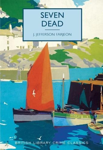 Book cover: “Seven Dead” with a red sailboat in a harbor scene.