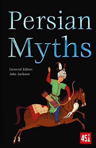 Book cover: “Persian Myths” with illustration of a horseback archer.