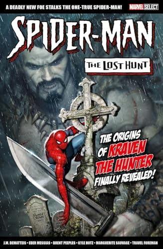 Spider-Man battles Kraven the Hunter amidst a graveyard, comic book cover.