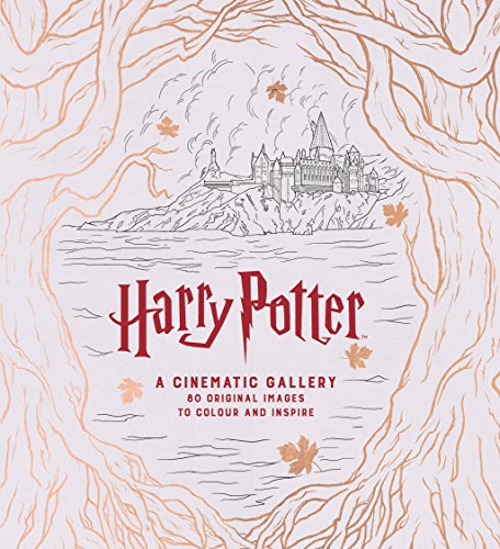 Harry Potter colouring book cover with Hogwarts illustration and tree branches.