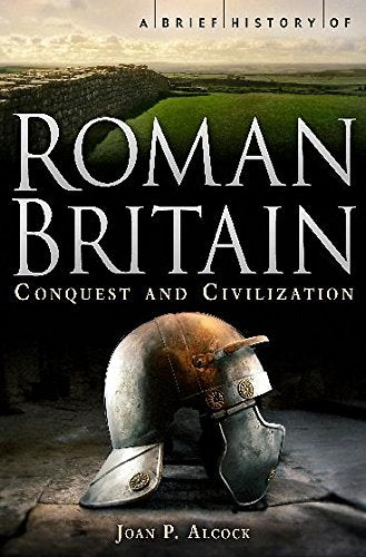 Book cover: “A Brief History of Roman Britain” with Roman helmet.