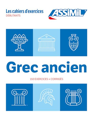 Blue and white cover for a beginner’s Ancient Greek exercise book.
