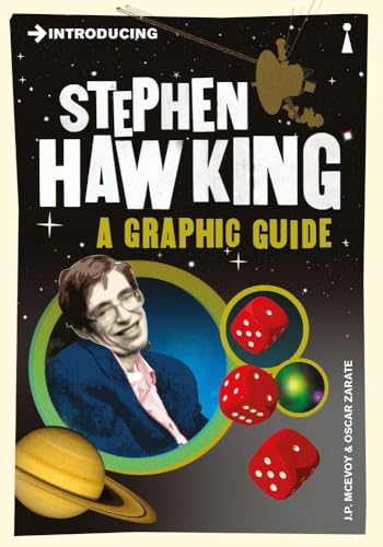 Book cover featuring Stephen Hawking’s portrait with planets and dice.