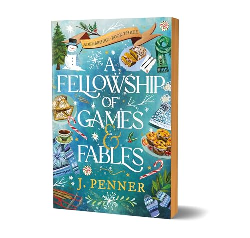Book cover with winter imagery, food illustrations, and title "A Fellowship of Games & Fables".