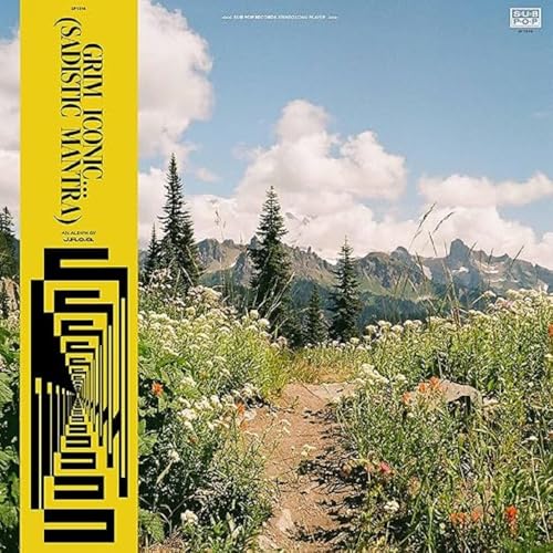 CD cover with a mountain landscape and geometric black design.