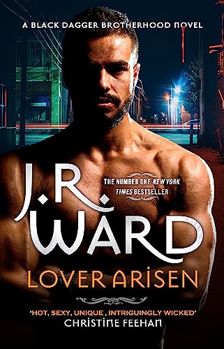 Book cover: Torso of a man with dark hair, city background, title “Lover Arisen”.
