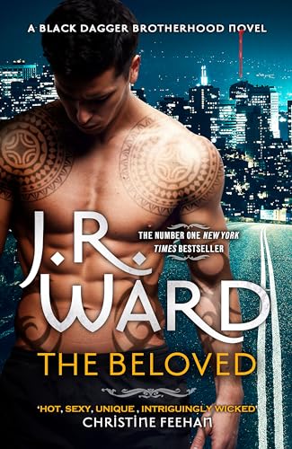 Book cover: shirtless man with tattoos, city skyline background, title "The Beloved".