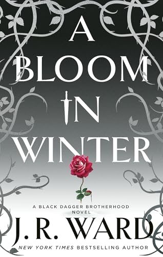 Book cover titled A Bloom in Winter featuring a red rose and thorny vines.