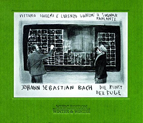A green album cover with a black-and-white sketch of two men examining an organ.