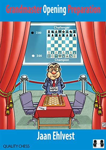 Chess book cover depicting a cartoon chess match with an arbiter.